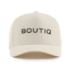 Boutiq 5-Panel Baseball Hat in beige with embroidered logo.
