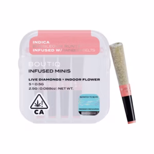 Boutiq Bubblegum Runtz x Rainbow Belts Live Diamond Infused Pre-Rolls 5-pack in an airtight, waterproof case.