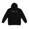 Boutiq Classic Black Hoodie with signature blue logo and kangaroo pockets.