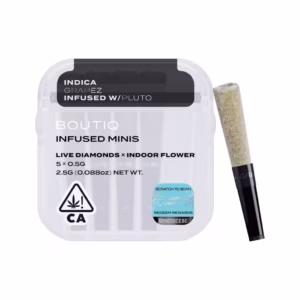 Boutiq Grapez x Pluto Live Diamond Infused Pre-Rolls 5-pack in an airtight, waterproof case.