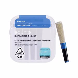 Boutiq Honeycomb x French Cookies Live Diamond Infused Pre-Rolls 5-pack in an airtight, waterproof case.