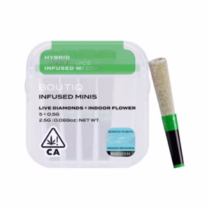 Boutiq Jungle Juice x Zoap Live Diamond Infused Pre-Rolls 5-pack in an airtight, waterproof case.