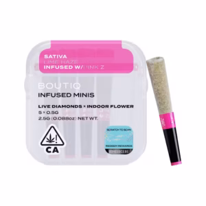 Boutiq Lime Haze x Pink Z Live Diamond Infused Pre-Rolls 5-pack in an airtight, waterproof case.