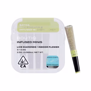 outiq Pink Pineapple x Cherry Chem Live Diamond Infused Pre-Rolls 5-pack in an airtight case.