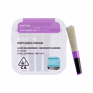 Boutiq Purple Haze x Blinker Berry Live Diamond Infused Pre-Rolls 5-pack in an airtight, waterproof case.