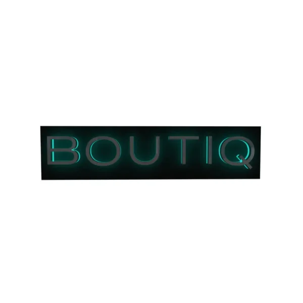 Boutiq Limited Edition Light-Up Sign illuminated in signature Boutiq blue.