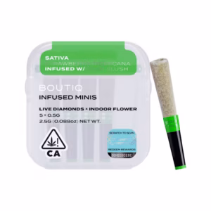 Boutiq Strawberry Tropicana x Sour Slush Live Diamond Infused Pre-Rolls 5-pack in an airtight, waterproof case.