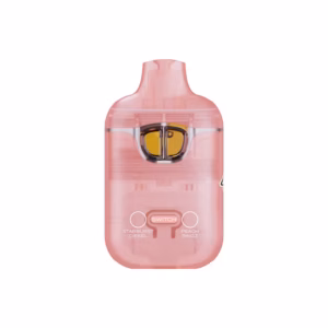 Boutiq Switch dual-chamber vape pen with Starburst Diesel and Peach Ringz liquid diamonds cannabis oil, on a clean white background, showcasing the 'SWITCH' button.