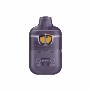 Boutiq Switch dual-chamber vape pen with Cake Mix (Sativa) and Orange Slush (Sativa) cannabis oil, on a clean white background, showcasing the 'SWITCH' button.