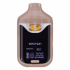 Boutiq Switch V4 2G disposable vape pen with a digital display, featuring transparent dual-chambers filled with Biscoff and Jelly Roll cannabis oil flavors, presented on a clean white background.